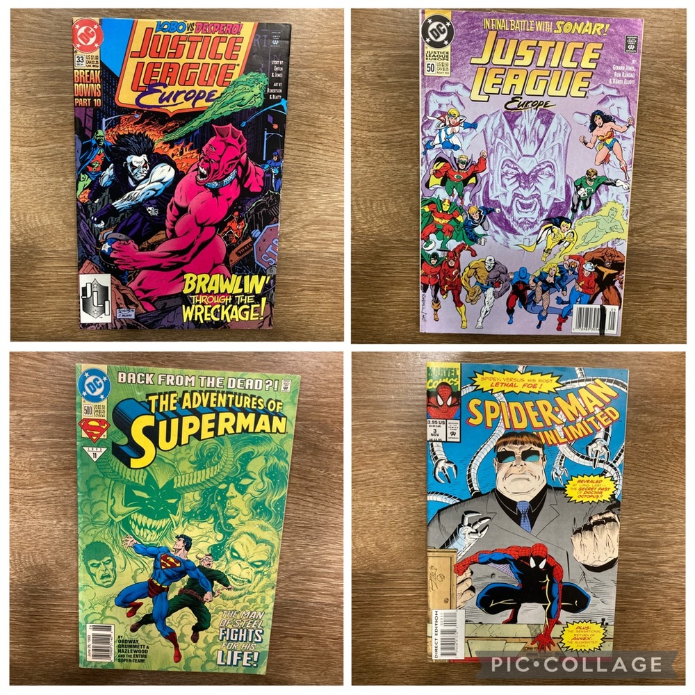 4 Early 90s DC and Marvel Comic Books Superman Spider-Man Justice League Europe